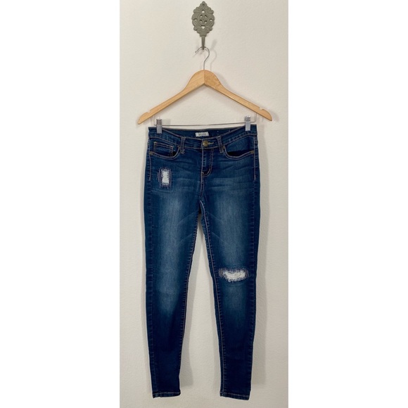 Mudd • Skinny Distressed Dark Blue Stretch Jeans - Picture 1 of 13